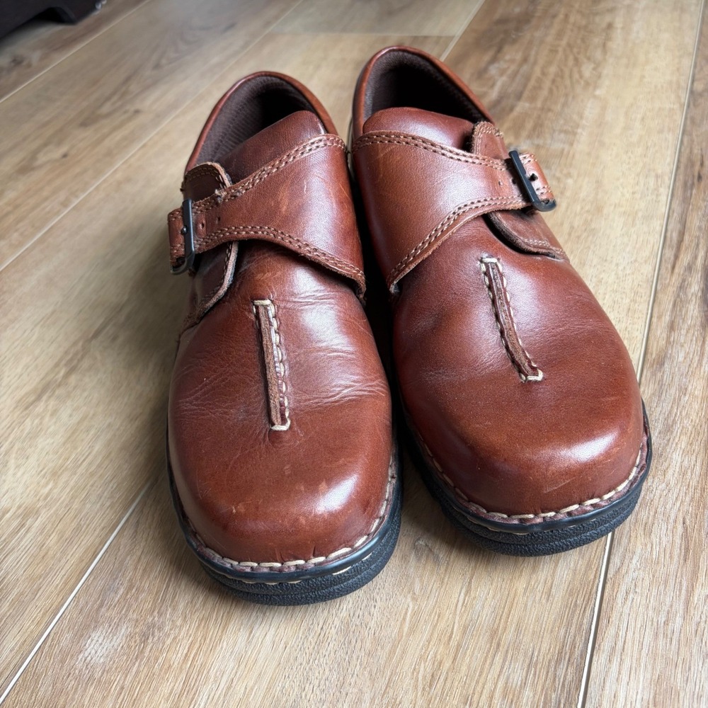 Eastland Sz 8.5 Brown Leather Monk Strap Loafers Y2K Center Seam Lug Sole Shoes - Picture 2 of 7